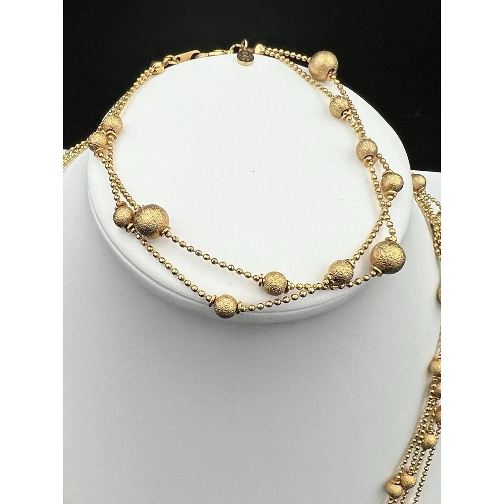 Premiere Designs Gold Tone Multi Strand Textured Bead Necklace Bracelet Set